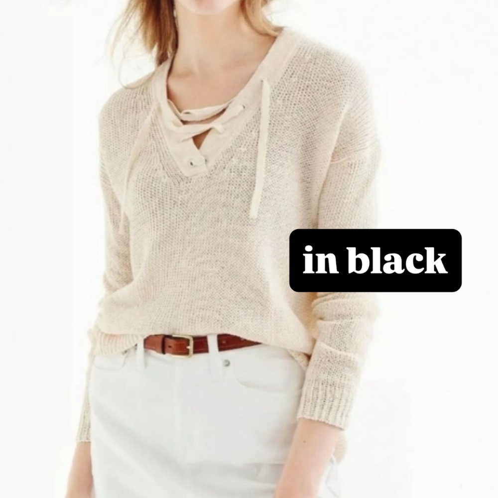 J Crew Linen Lace-Up Sweater Pullover, Medium